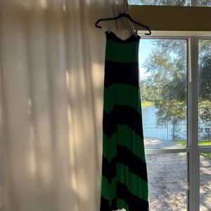Green and Navy Blue Striped Maxi Dress
